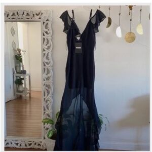 🪞 NEW chiffon flutter sleeve front split long maxi dress by missguided